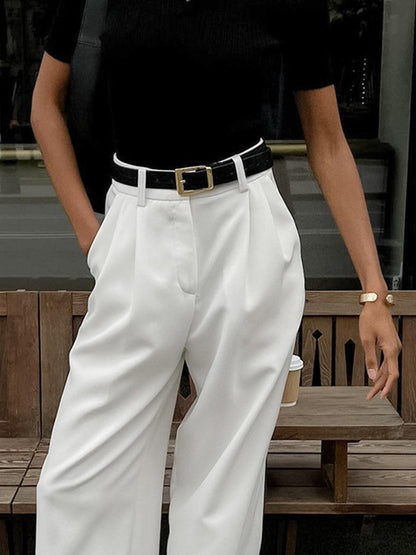 Women’s Wide-Leg Trousers - High Waisted - Pleated Front - Tailored Fit Elegant Style