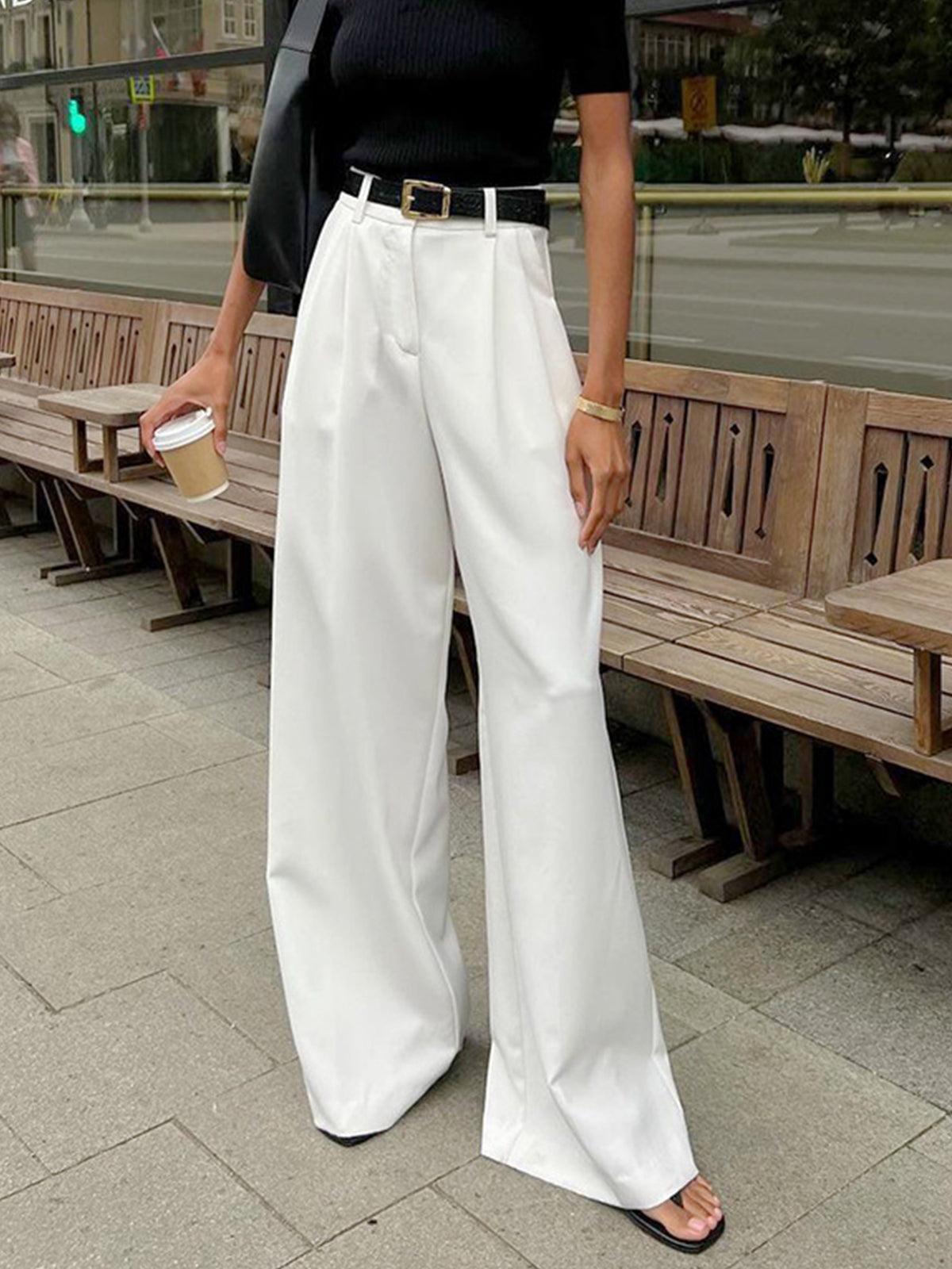 Women’s Wide-Leg Trousers - High Waisted - Pleated Front - Tailored Fit Elegant Style