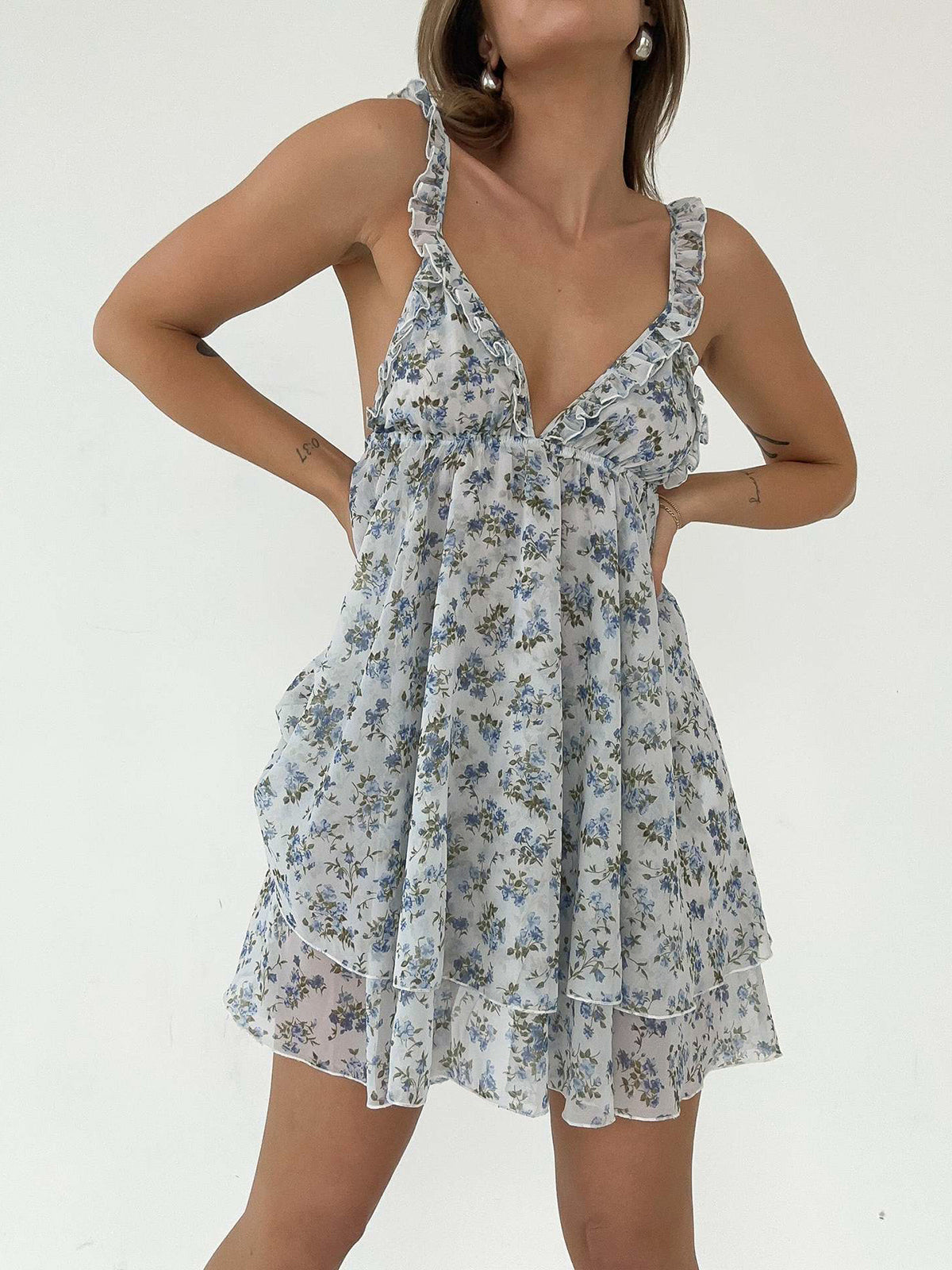 Multicolor Floral Print Halter Tie Mini Dress - Lightweight Summer Outfit