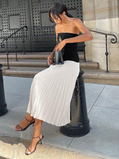 Strapless Pleated Midi Dress for Women