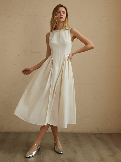 Women's Pleated Midi Dress – Elegant Flowy Design