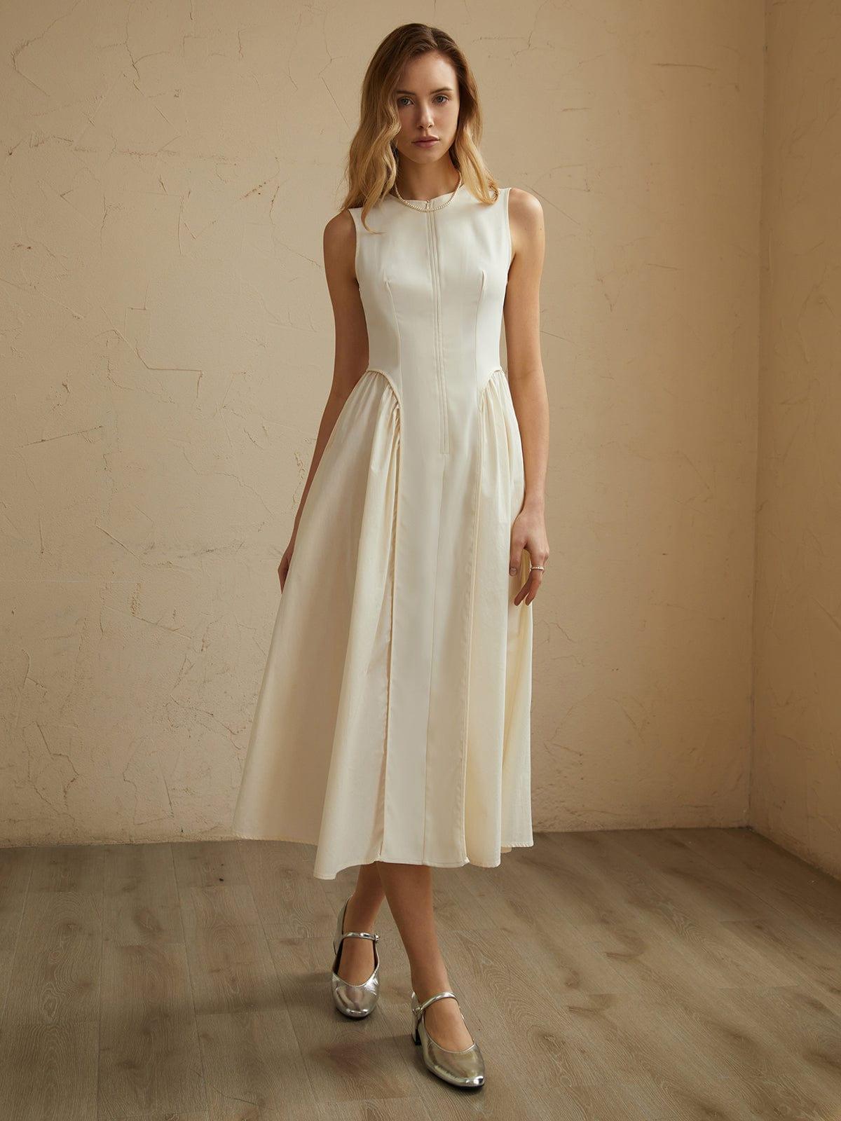 Women's Pleated Midi Dress – Elegant Flowy Design