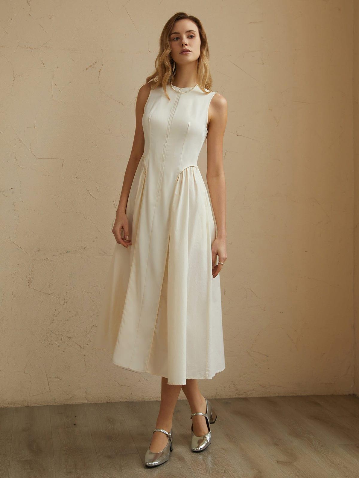 Women's Pleated Midi Dress – Elegant Flowy Design