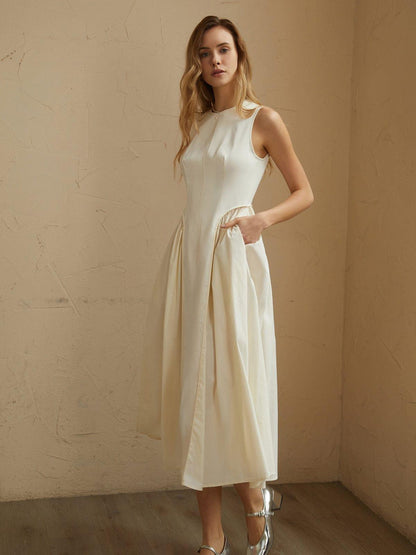 Women's Pleated Midi Dress – Elegant Flowy Design