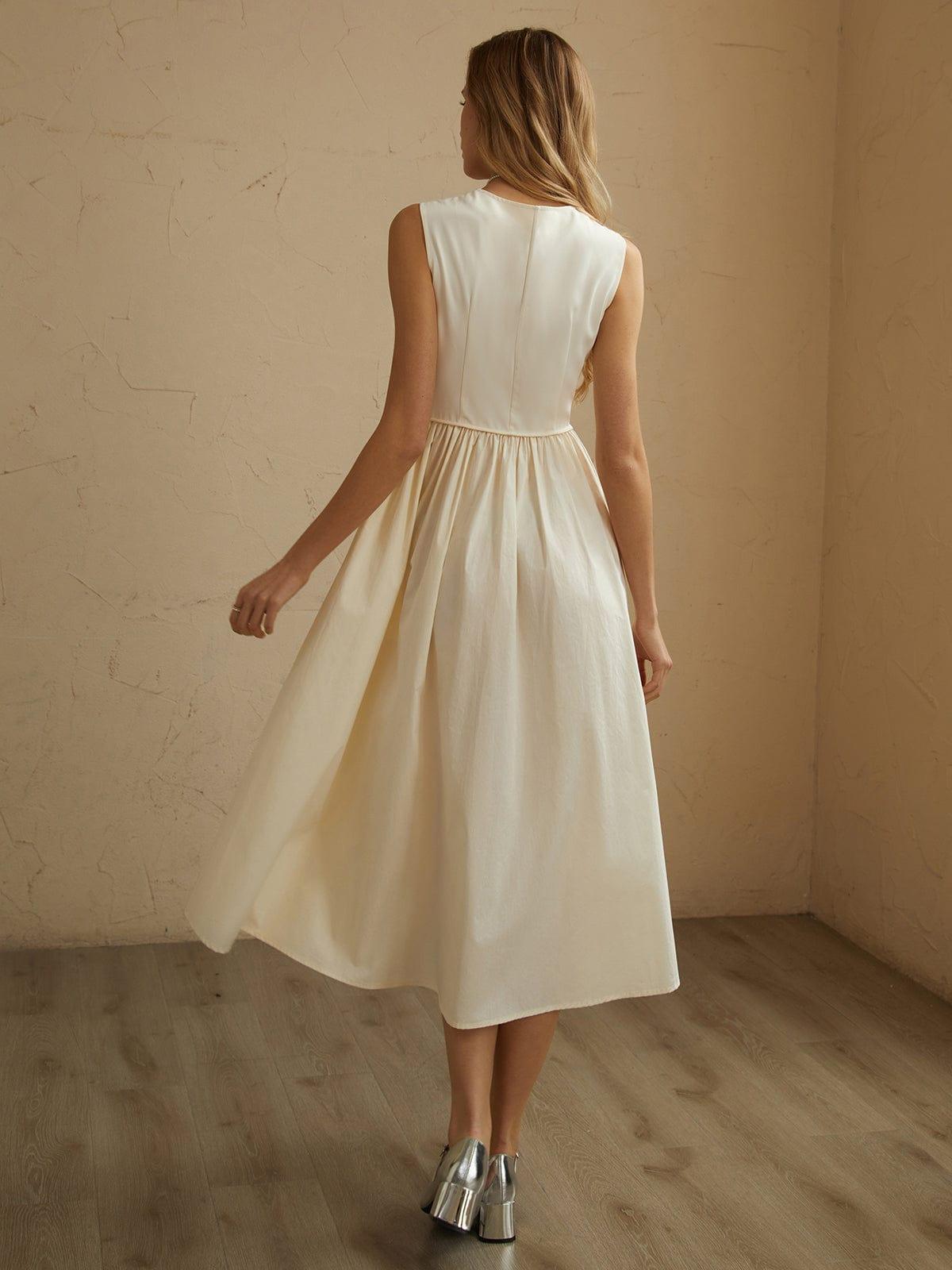 Women's Pleated Midi Dress – Elegant Flowy Design