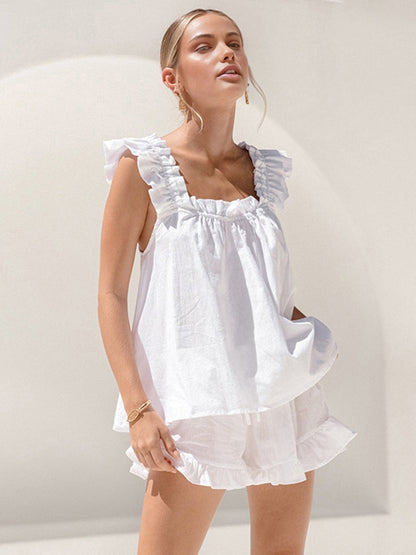 Women’s Sleeveless Top – Relaxed Fit – Ruffled Straps – Lightweight Breathable Fabric