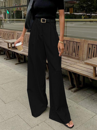 Women’s Wide-Leg Trousers - High Waisted - Pleated Front - Tailored Fit Elegant Style