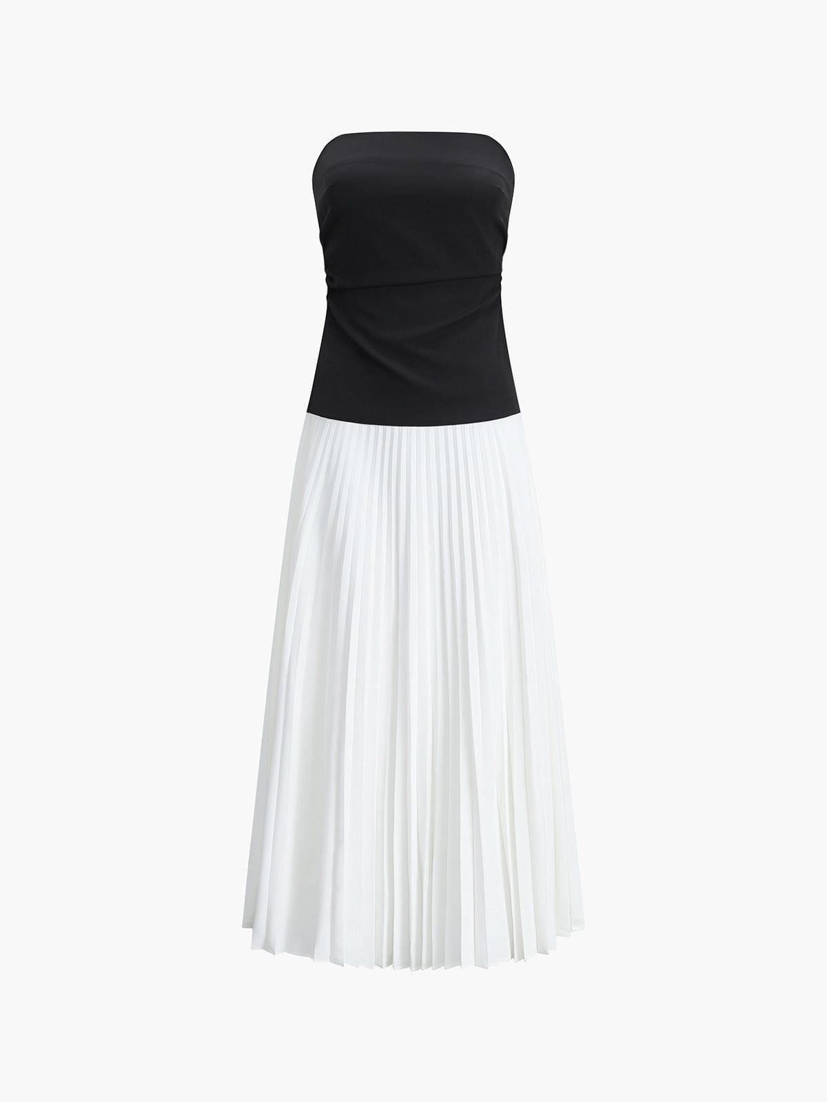 Strapless Pleated Midi Dress for Women