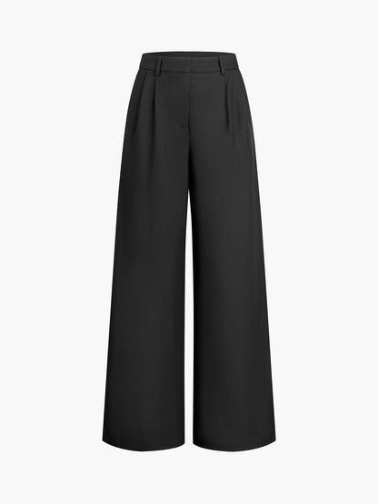 Women’s Wide-Leg Trousers - High Waisted - Pleated Front - Tailored Fit Elegant Style