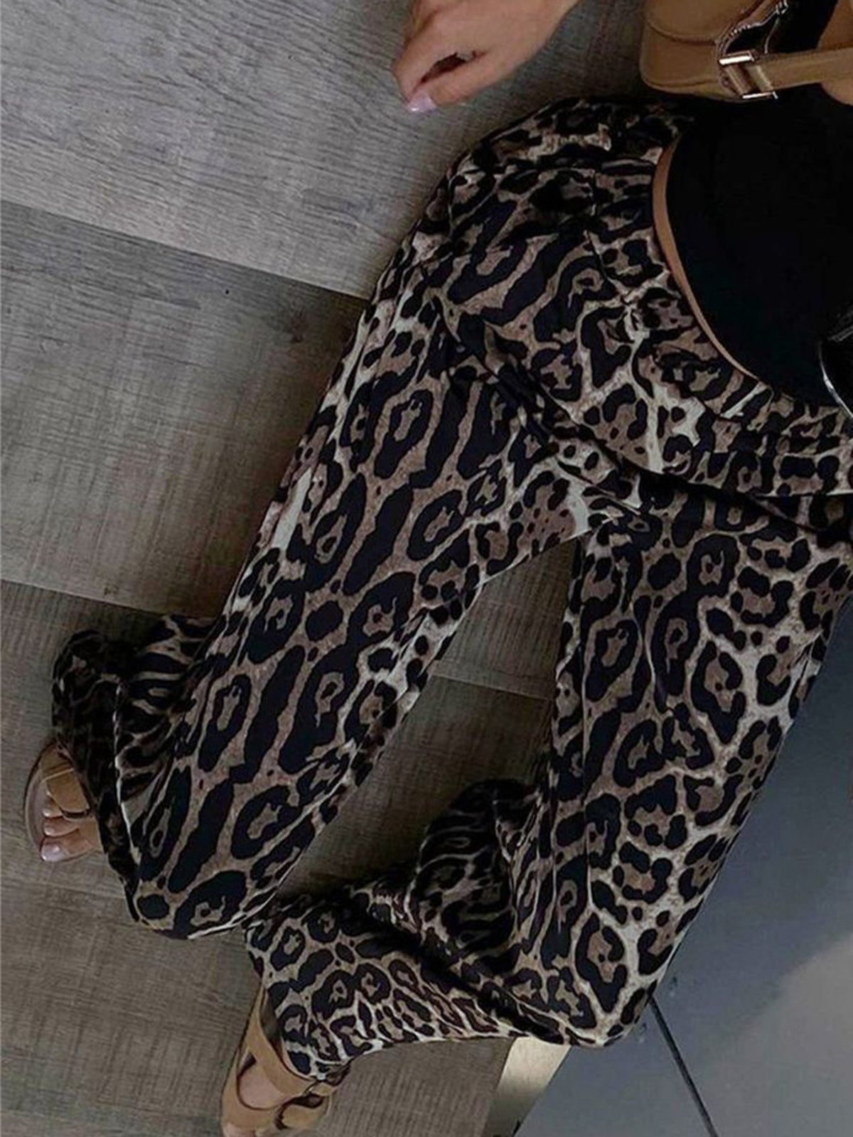 Women's Wide-Leg Pants - Animal Print - Elastic Waist - Flowy Relaxed Fit