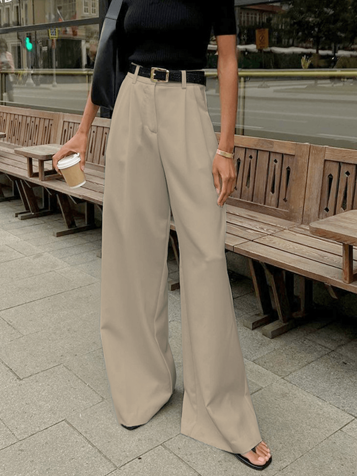 Women’s Wide-Leg Trousers - High Waisted - Pleated Front - Tailored Fit Elegant Style