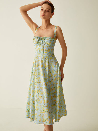 Floral Midi Dress with Split Detail – Lightweight, Breathable, All-Season Style