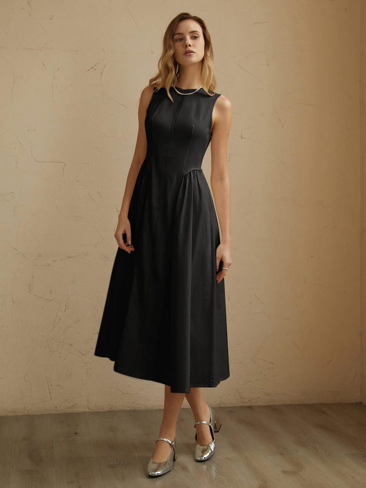 Women's Pleated Midi Dress – Elegant Flowy Design