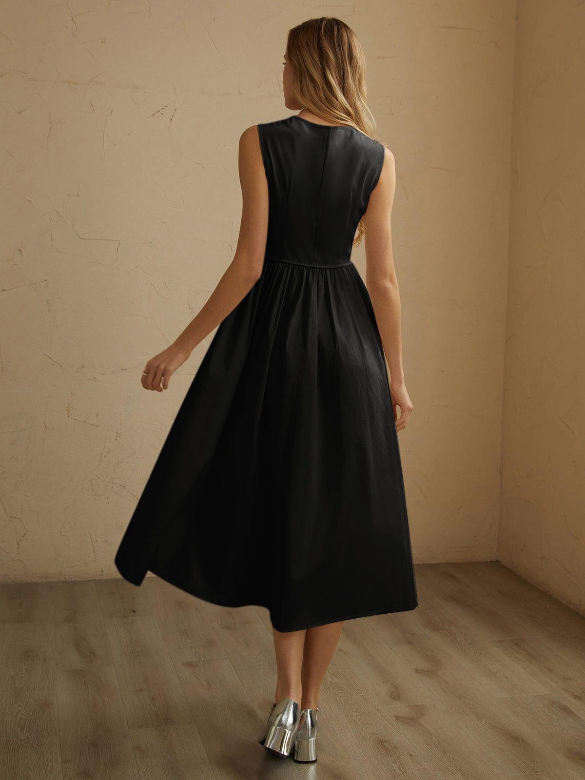 Women's Pleated Midi Dress – Elegant Flowy Design