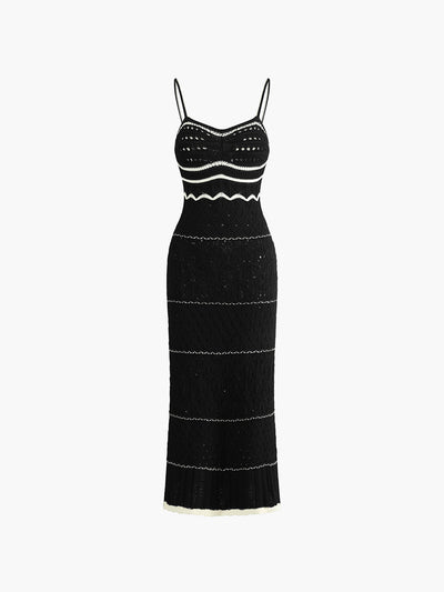 Women's Crochet Midi Dress - Open-Knit Pattern - Sleeveless Fitted Silhouette