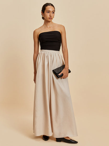 Women's Strapless Maxi Dress - Fitted Bodice - Flowy Full-Length Skirt - Elegant Wear