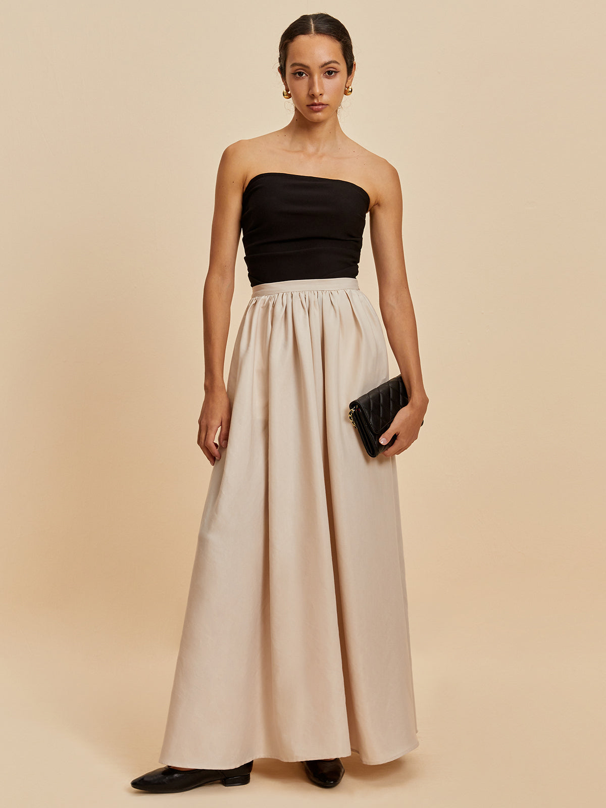 Women's Strapless Maxi Dress - Fitted Bodice - Flowy Full-Length Skirt - Elegant Wear