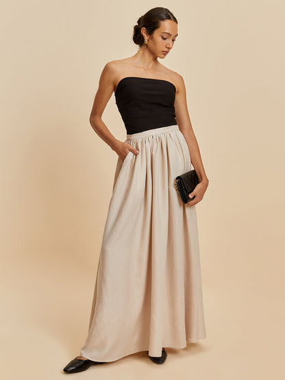 Women's Strapless Maxi Dress - Fitted Bodice - Flowy Full-Length Skirt - Elegant Wear