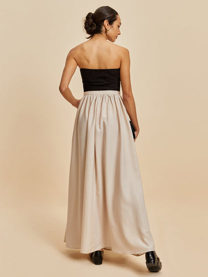 Women's Strapless Maxi Dress - Fitted Bodice - Flowy Full-Length Skirt - Elegant Wear