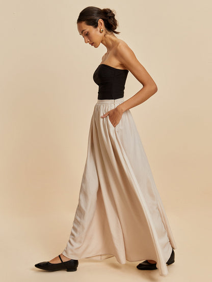 Women's Strapless Maxi Dress - Fitted Bodice - Flowy Full-Length Skirt - Elegant Wear