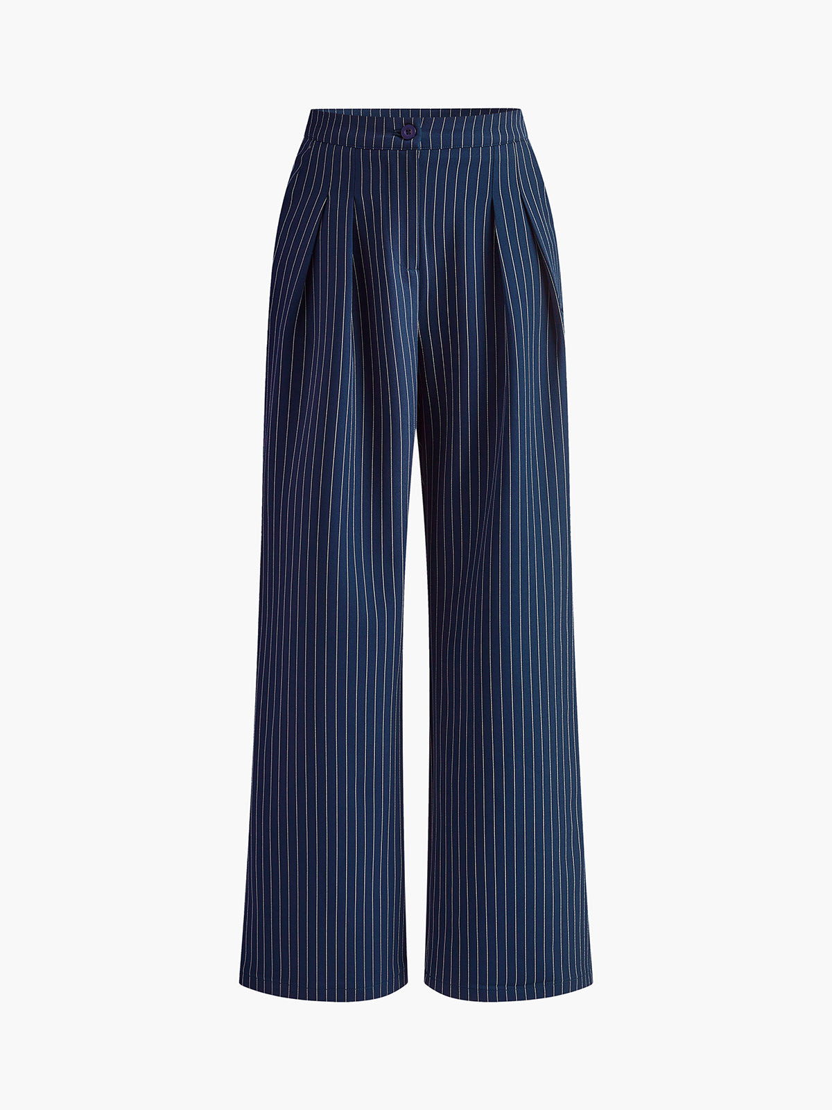 Women's Wide-Leg Trousers - High Waist - Tailored Fit - Pinstripe Elegant Style