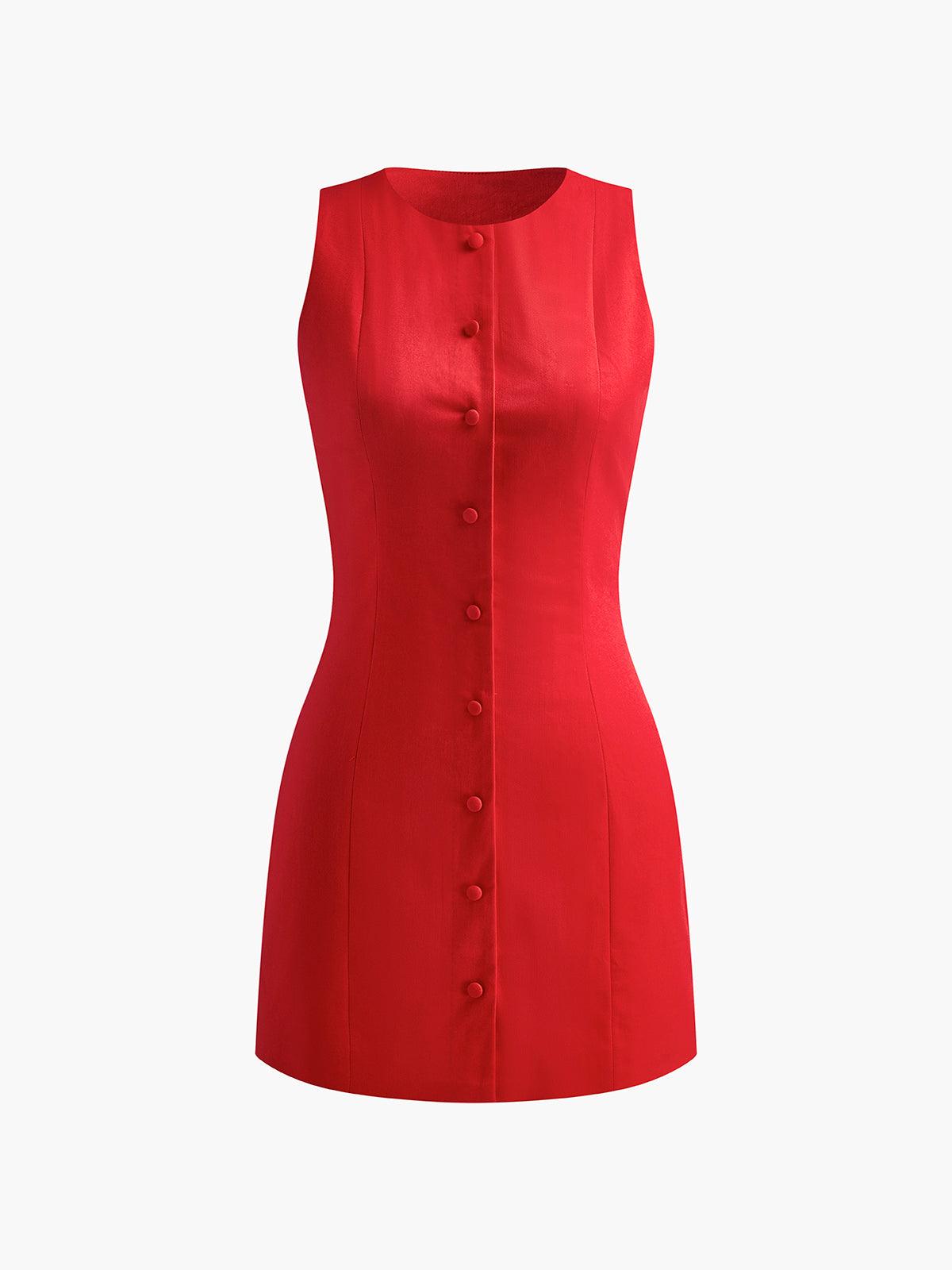 Sleeveless Button-Up Mini Dress for Women