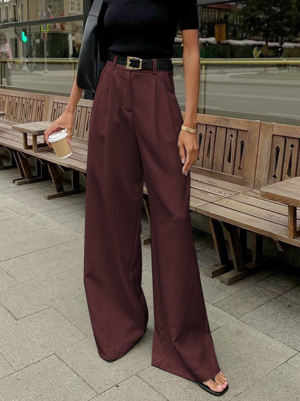 Women’s Wide-Leg Trousers - High Waisted - Pleated Front - Tailored Fit Elegant Style