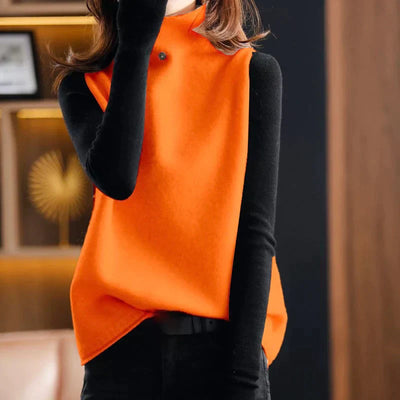 Women’s Sweater Vest – Wool Feel – Turtleneck – Relaxed Fit – Hip Length – Minimalist Style
