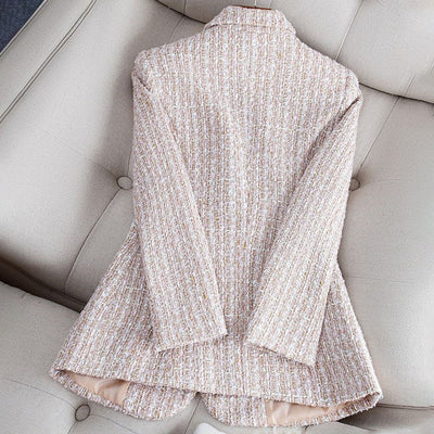 Checked Blazer Jacket - Slim Fit Tailored Checkered Design for Women