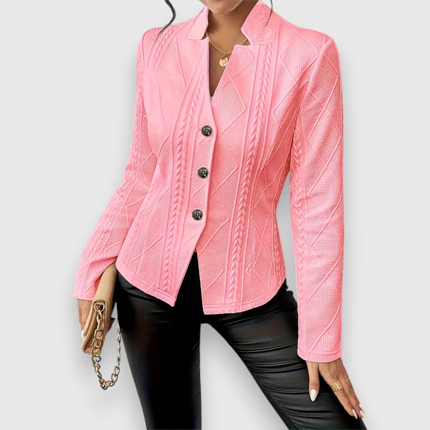 Women’s Jacket – Structured Fit – Soft Knit Texture – Cable Stitch – Button Front
