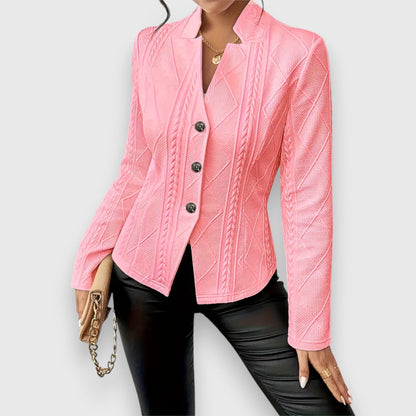 Women’s Jacket – Structured Fit – Soft Knit Texture – Cable Stitch – Button Front