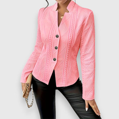 Women’s Jacket – Structured Fit – Soft Knit Texture – Cable Stitch – Button Front