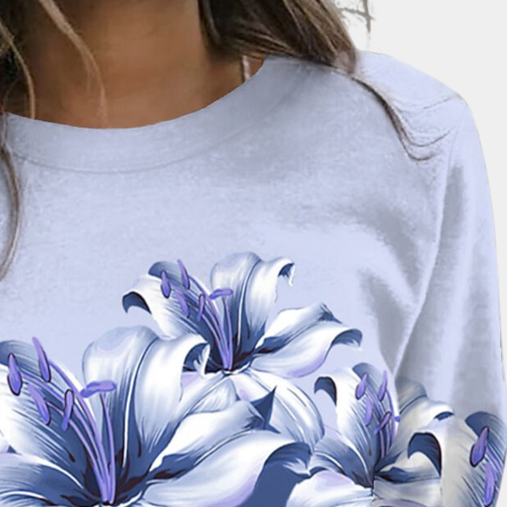 Women's Sweatshirt - Soft Breathable Fabric - Relaxed Fit - Floral Print - Long Sleeve