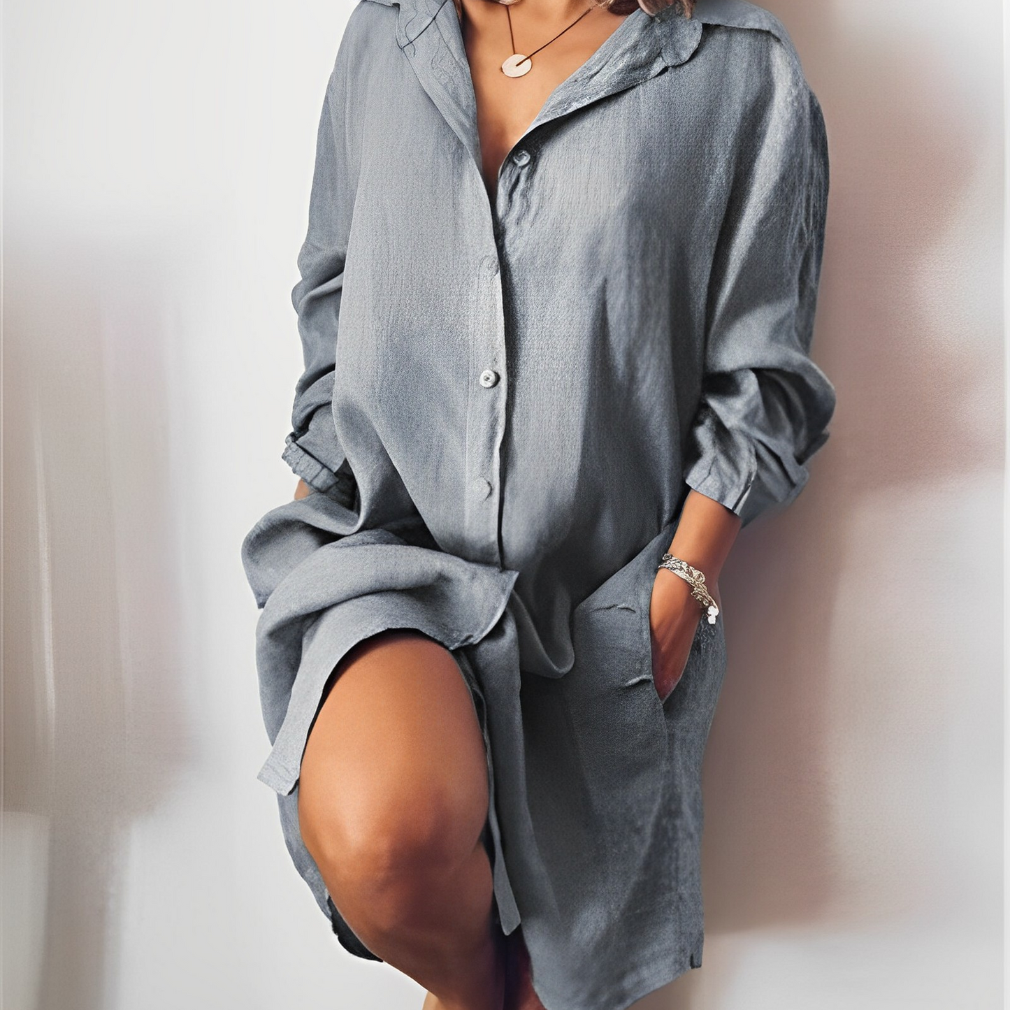 Women's Shirt Dress - Button Down - Long Sleeve - Lightweight & Breathable - With Pockets