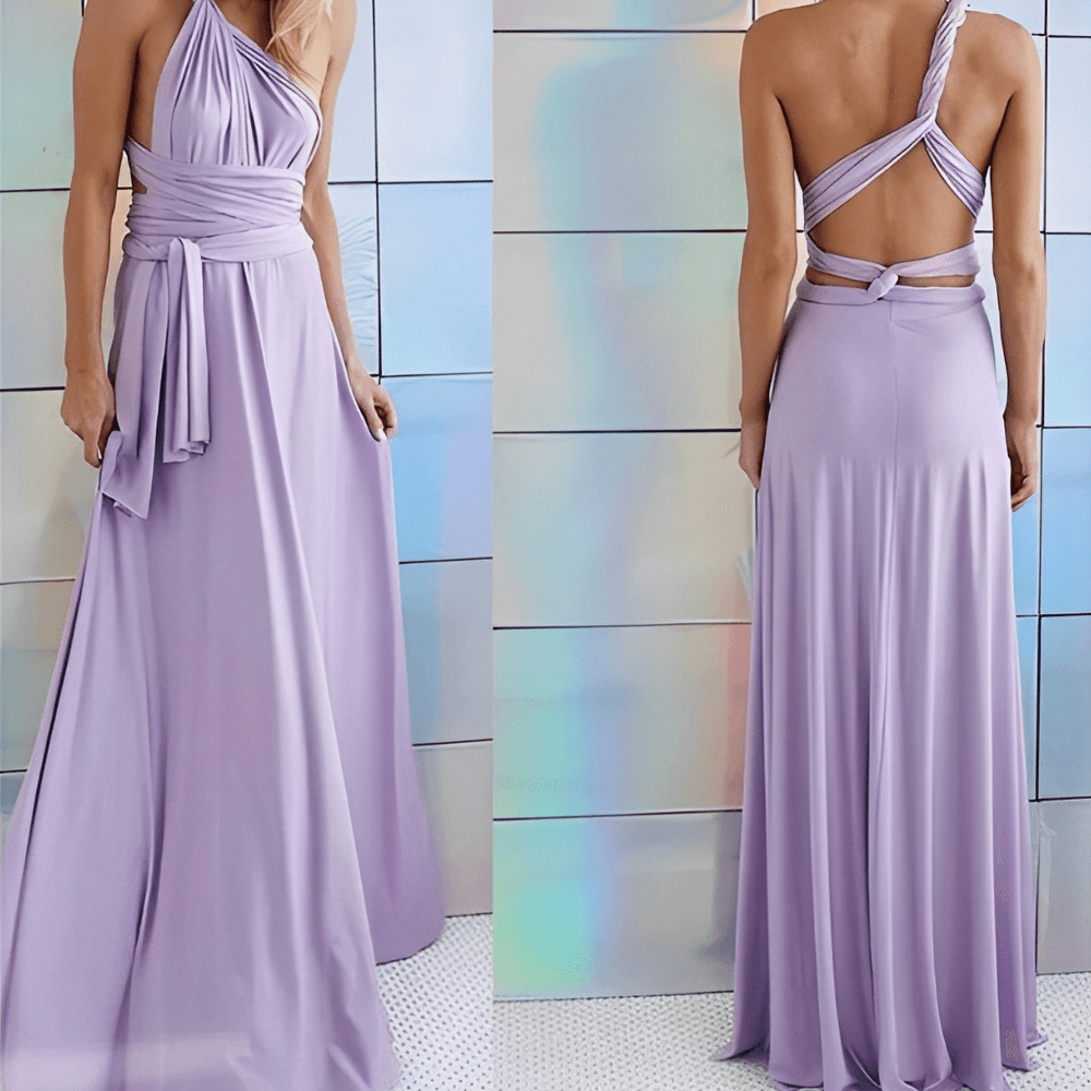 Elegant Convertible Maxi Dress with Halter Neck and Bow Detail for Women