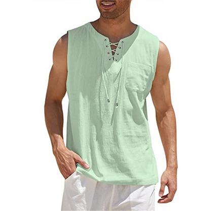 Men’s Sleeveless Shirt – Relaxed Fit – Breathable Blend – Lace-Up Front – Casual Wear