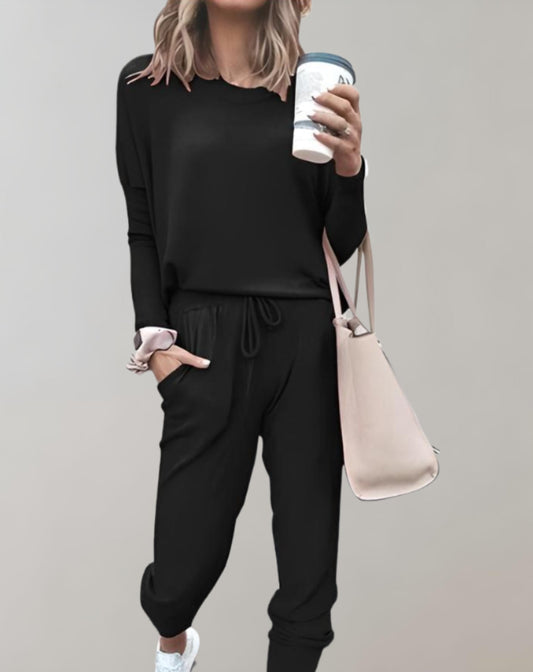 Women's Jogger Set - Relaxed Fit - Long-Sleeve Crewneck Top & Cuffed Trousers