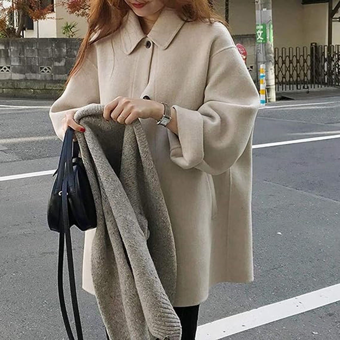 Cozy button closure coat for women