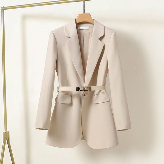 Women’s Blazer – Relaxed Fit – Belted Waist – Single Button