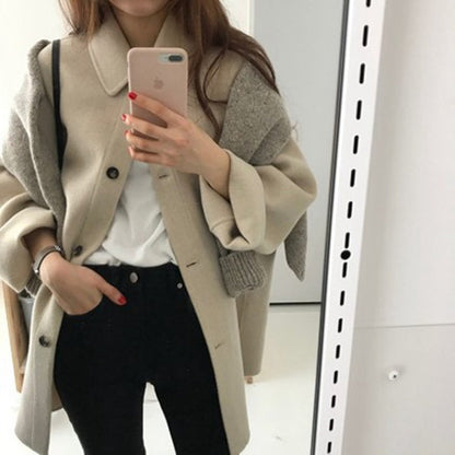 Cozy button closure coat for women