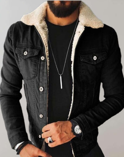 Men's Denim Jacket - Shearling Lined - Button-Up - Regular Fit - Casual Style