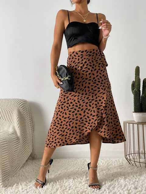 Kelly - rok met hoge taille print en roezelfrand