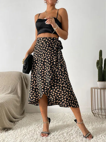 Kelly - rok met hoge taille print en roezelfrand