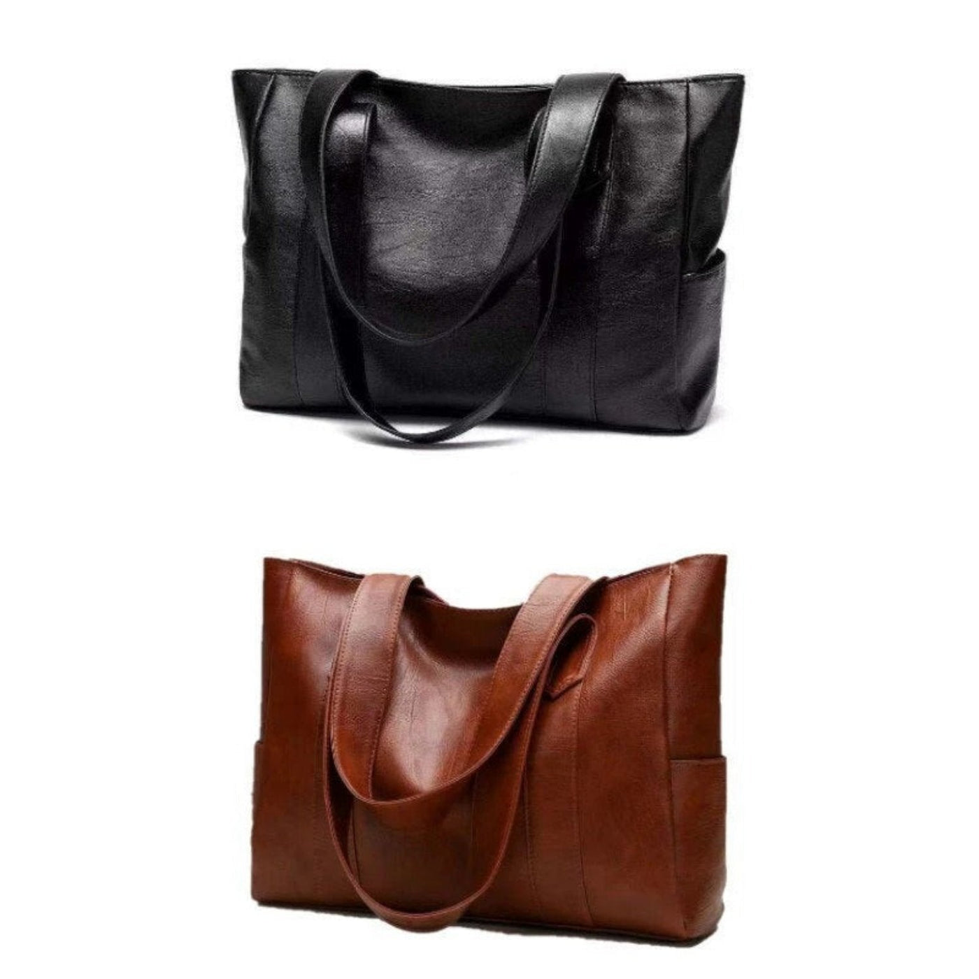 Women's Faux Leather Shoulder Bag - Large Capacity - Classic Vintage Style - Elegant Everyday Tote