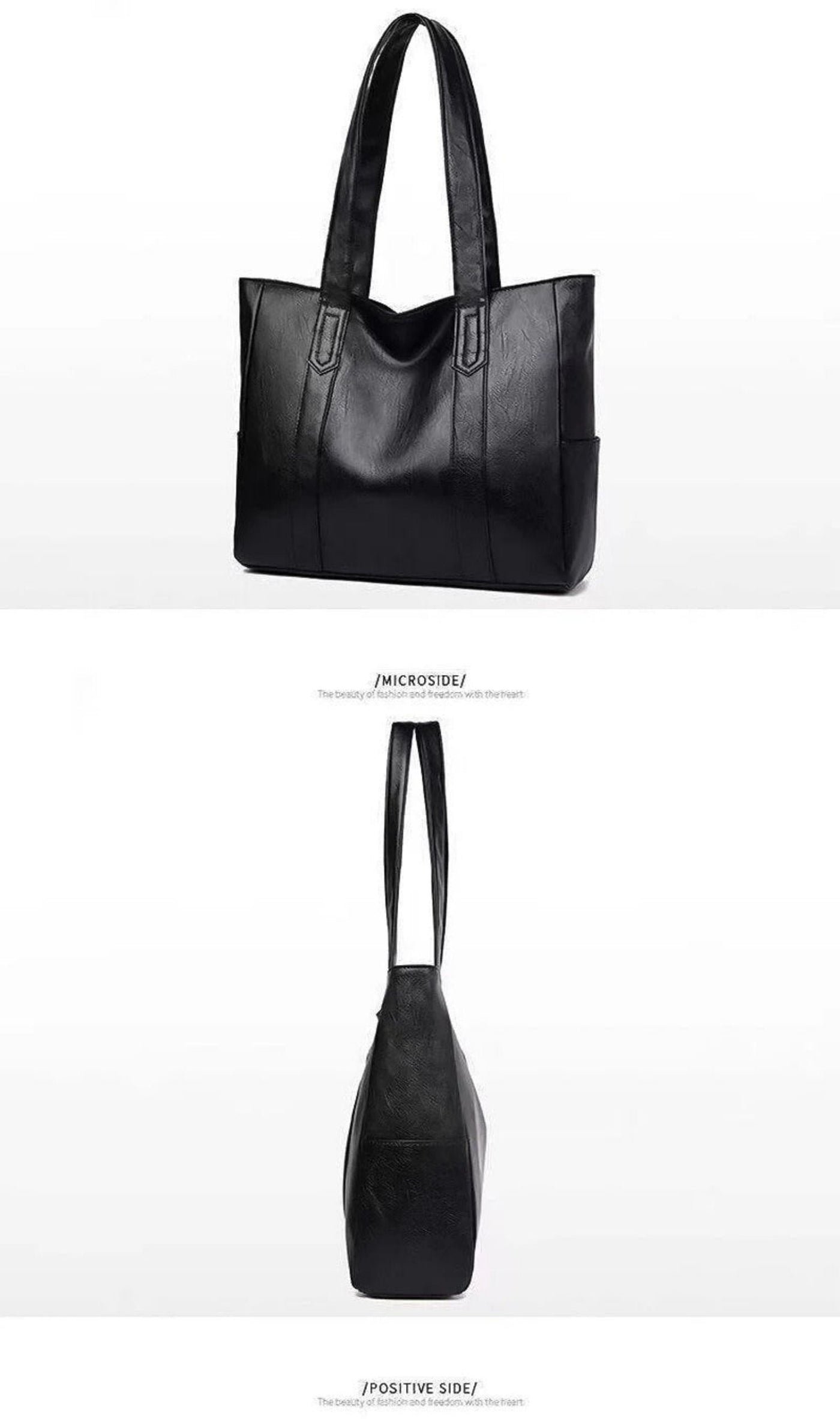 Women's Faux Leather Shoulder Bag - Large Capacity - Classic Vintage Style - Elegant Everyday Tote