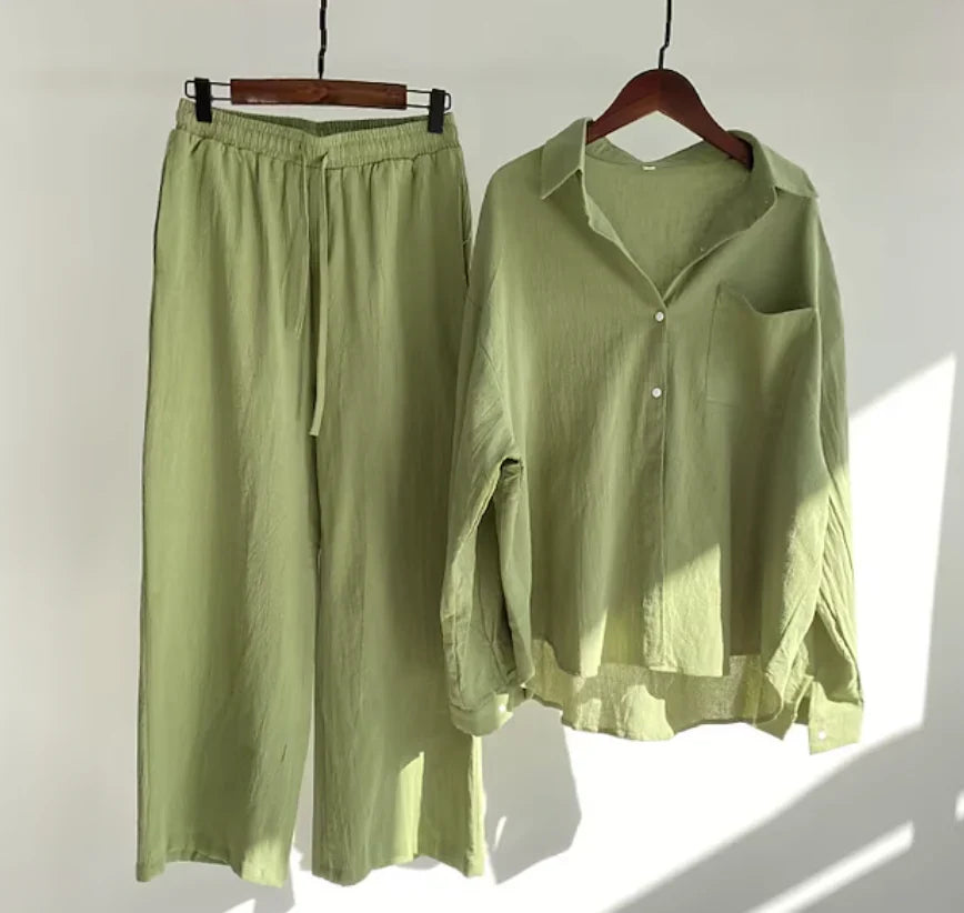 Women’s Co-ord Set – Relaxed Fit Shirt and Wide-Leg Trousers – Lightweight Feel