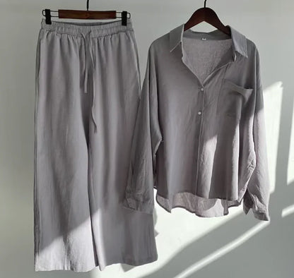 Women’s Co-ord Set – Relaxed Fit Shirt and Wide-Leg Trousers – Lightweight Feel