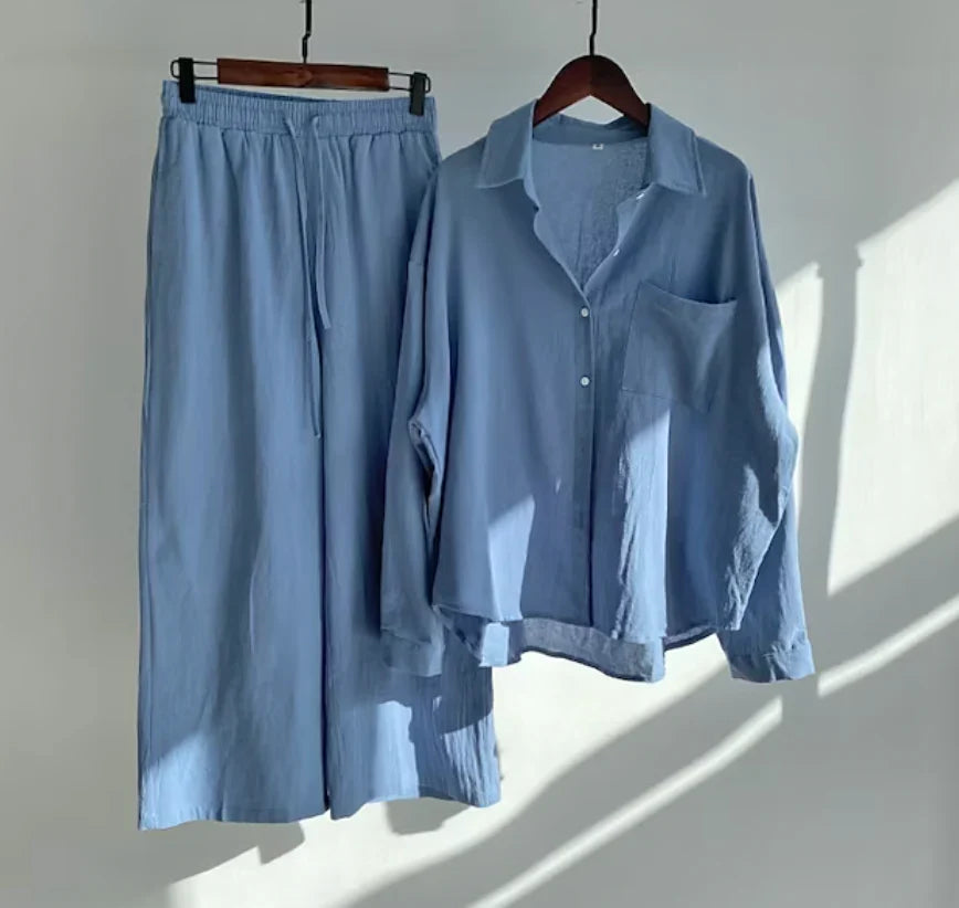 Women’s Co-ord Set – Relaxed Fit Shirt and Wide-Leg Trousers – Lightweight Feel