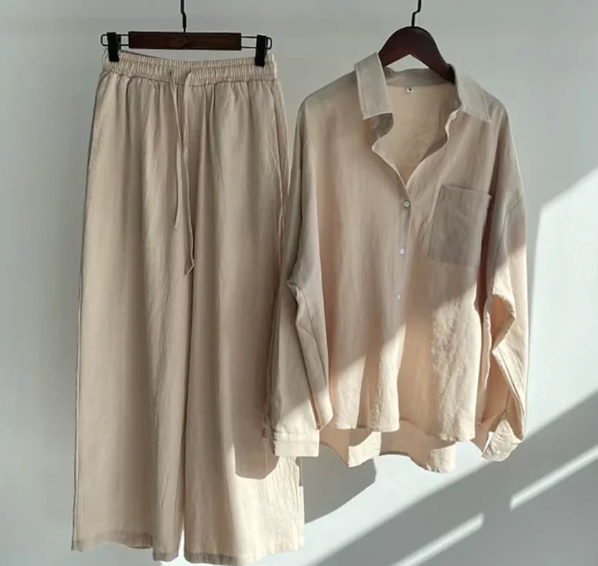 Women’s Co-ord Set – Relaxed Fit Shirt and Wide-Leg Trousers – Lightweight Feel