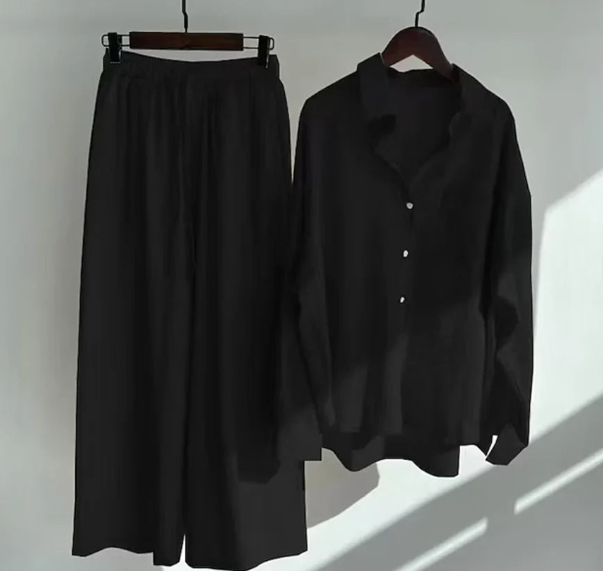 Women’s Co-ord Set – Relaxed Fit Shirt and Wide-Leg Trousers – Lightweight Feel